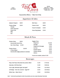 The Red Door Resort Menu