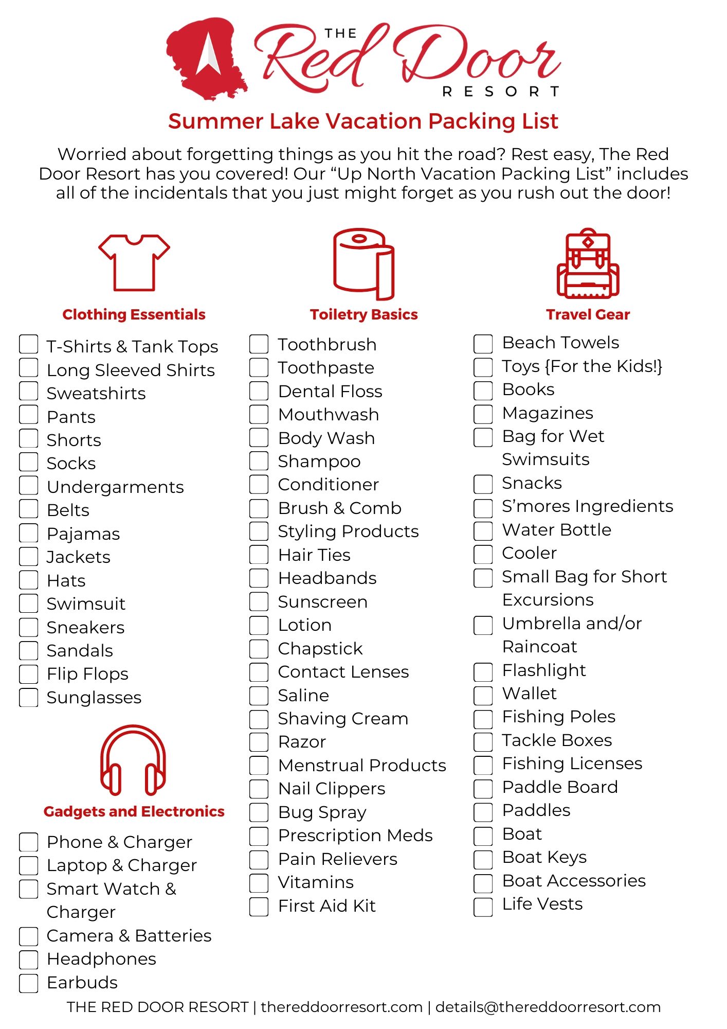 cottage trip packing list