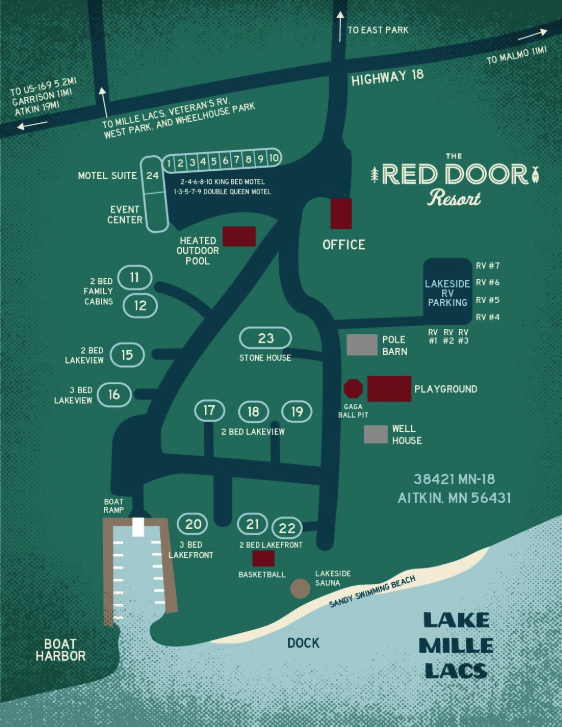 Red Door Resort illustrated Lakeside Map